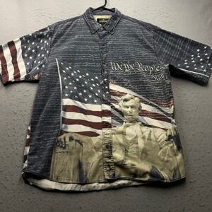 RedHead Mens Large Abraham Lincoln We The People American Flag Button Down Shirt